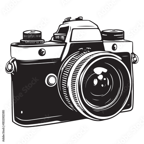 Camera with full black silhouette on white background