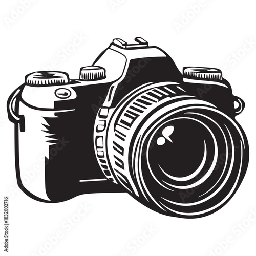 Camera with full black silhouette on white background