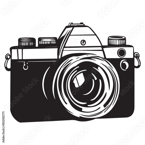 Camera with full black silhouette on white background
