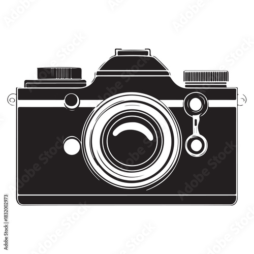 Camera with full black silhouette on white background