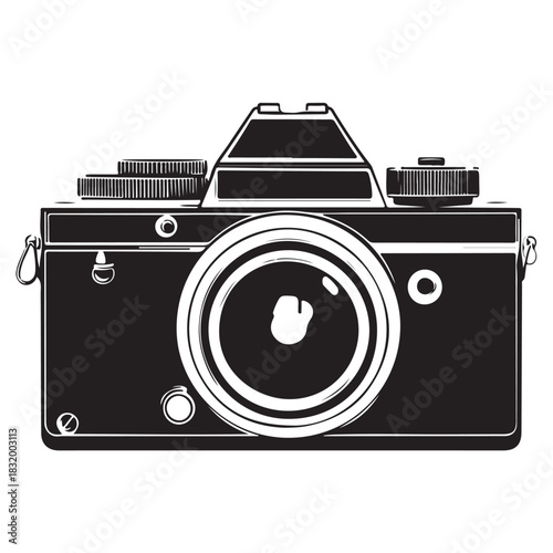Camera with full black silhouette on white background