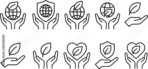 Recycling bins and waste sorting icons set. Trash, garbage, eco outline vector illustrations