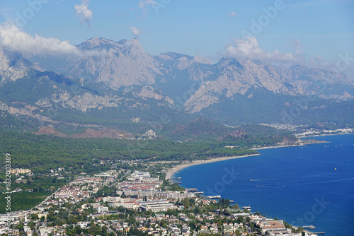 Fototapeta Naklejka Na Ścianę i Meble -  The view of Kemer from Calis mountain, the mountain between Kemer and Camyva, Turkey