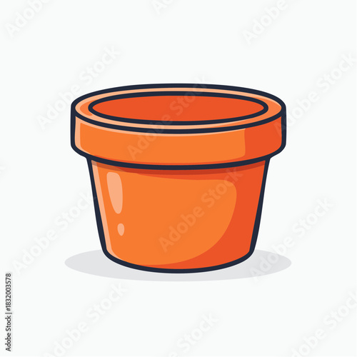 Simple Pixel Art Orange Flower Pot with Dark Rim and Shadow on White Background Isolated Simple Vector Graphic