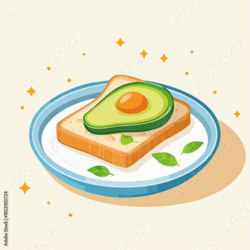 Toasted Bread With Sliced Avocado And Fresh Green Leaves On A Plate With Sparkle Effect