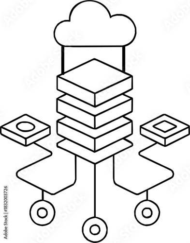 Cloud Network Stack Architecture Outline Vector Illustration