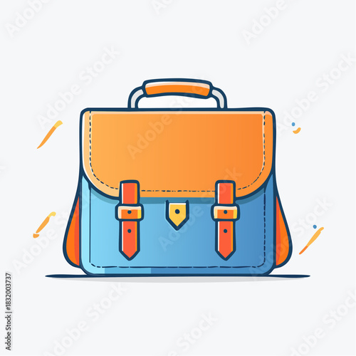 Stylish Orange And Blue Briefcase Bag With Leather Straps and Gold Buckle On White Background