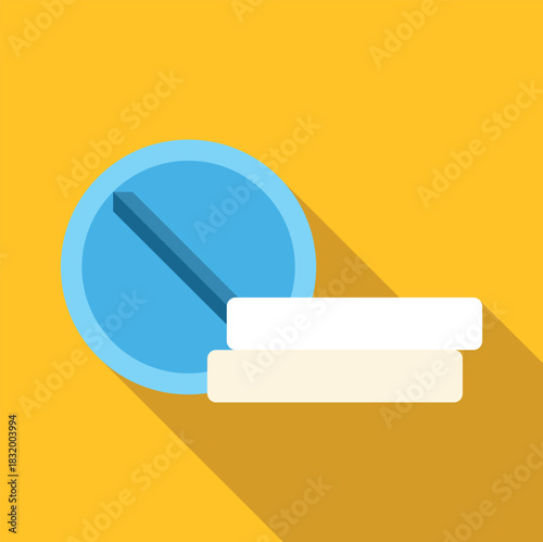 Illustration of blue pill and white tablets symbolizing medication and healthcare