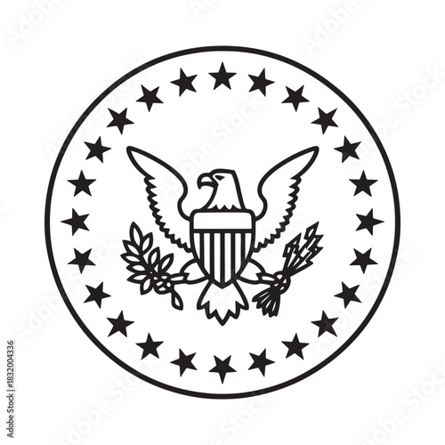 United states presidential seal emblem with eagle and stars