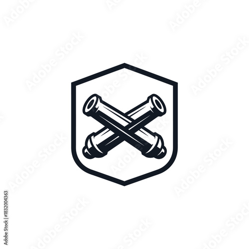 Elegant crossed cannons crest emblem, symbolizing military history and heritage vector design