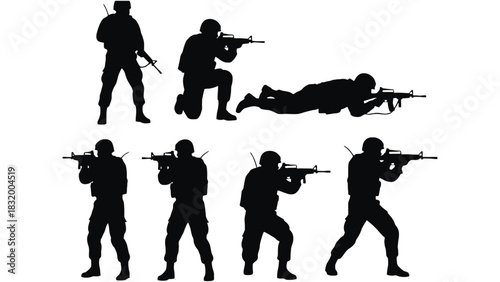 Soldier silhouette army troops military vector illustration