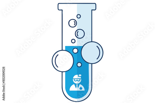 Laboratory Test Tube with Bubbles and Scientist Icon