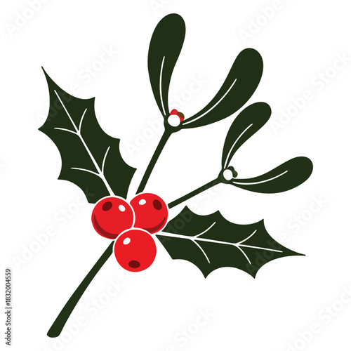 Festive Holly and Mistletoe Illustration Christmas and Holiday Cheer