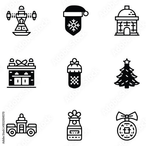 Comprehensive Set of Vector Icons for Winter Holidays and Christmas Festivities