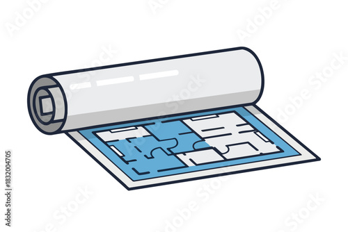 Unrolled Blueprint with Puzzle Pieces