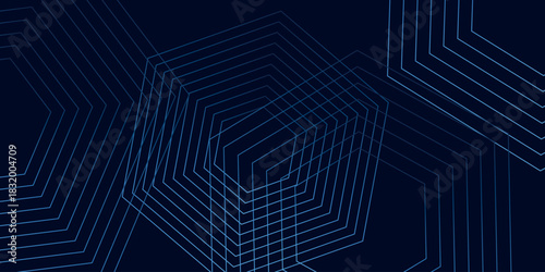 Dark background with glowing abstract hexagon lines decoration. Modern and futuristic background concept for covers, banners, brochures, certificates and websites. VOL. 2