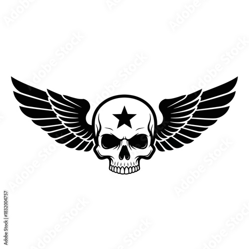 Vector illustration of winged skull with a star symbolizing rebellion and freedom