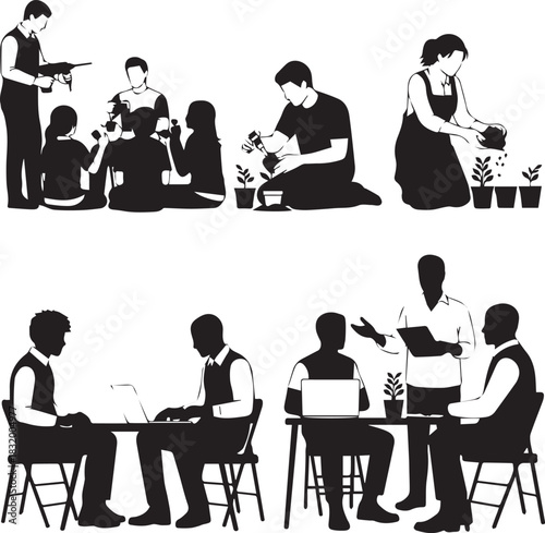 International volunteer day diverse activities and teamwork concept silhouettes promoting community engagement