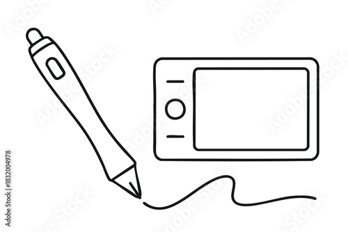 Graphic Tablet and Stylus Line Art Illustration