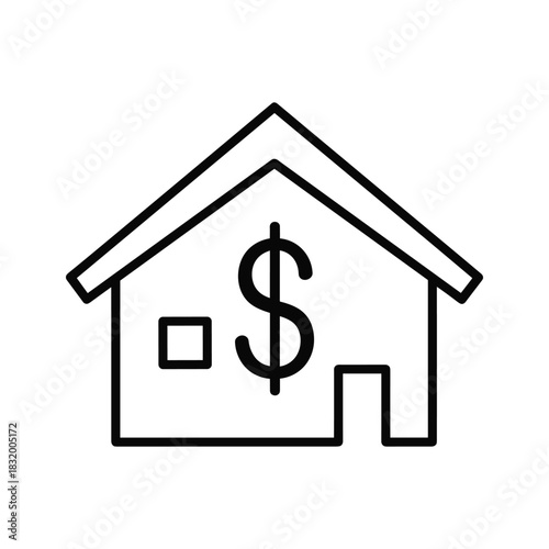 House with Dollar Sign Icon - Real Estate, Property Value, and Financial Investment Symbol