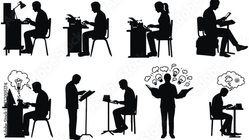Silhouette writers authors typing creating ideas inspiration