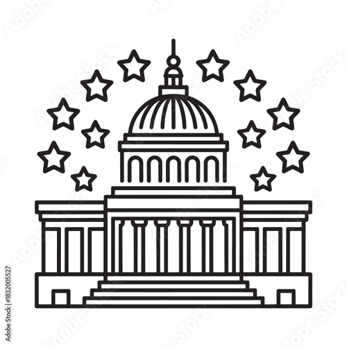 Stylized united states capitol building with stars emblem