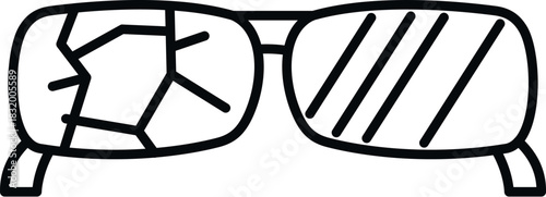 Eyeglasses with one lens shattered, symbolizing damaged vision or an accident