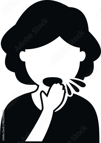 Person covering mouth while coughing, spreading disease and illness, showing flu symptom