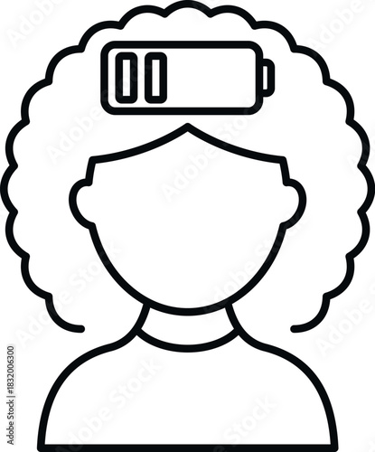 Woman experiencing mental fatigue with a low battery icon above her head