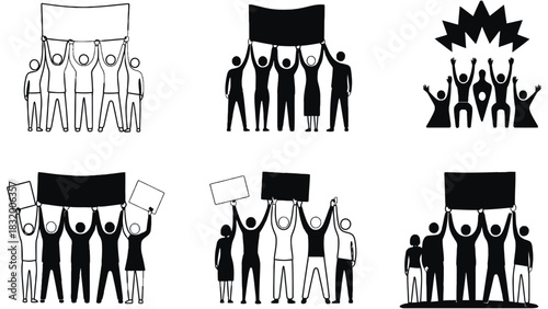 Protest crowd holding signs vector illustration graphic design