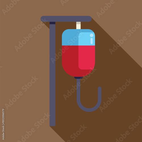 Blood bag representing medical care and blood donation in a flat icon style