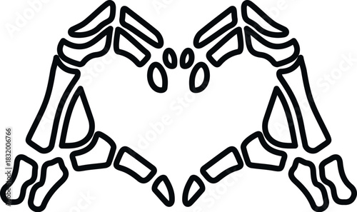 Skeleton hands forming a loving heart gesture expressing emotion and affection
