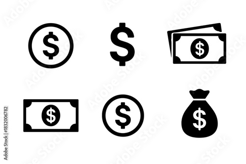 Various money symbols representing currency and value in financial contexts