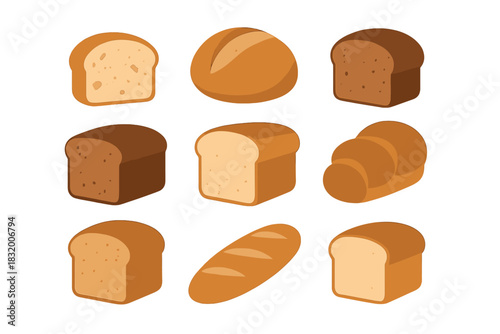 Assortment of different types of bread displayed on a clean white background