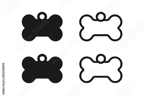 Silhouette designs of dog bone shapes, showcasing variations in color and style for pet accessories
