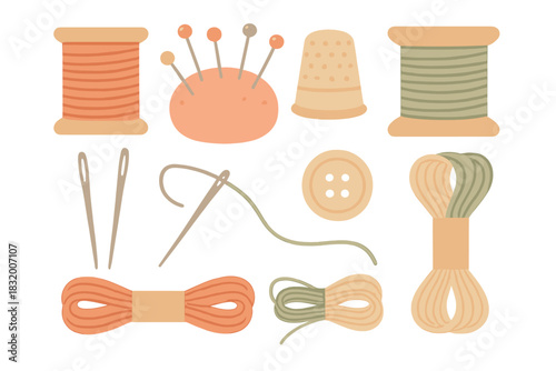 Crafting tools and sewing supplies displayed together in a playful arrangement for creative projects