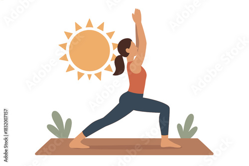 Yoga practice under the sun with a serene background and a focus on wellness and balance