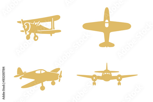 Vintage airplane silhouettes set in simple design with four distinct aircraft from different eras
