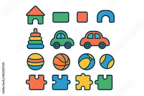 Colorful activity toys for toddlers displayed on a light background in an engaging layout