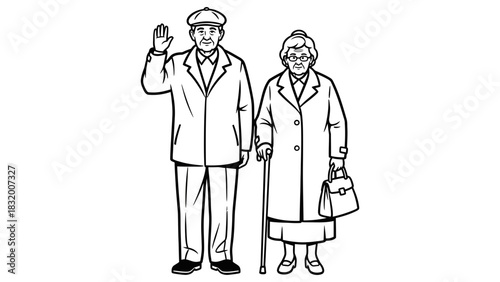 Grandparents illustration old couple cartoon outline drawing