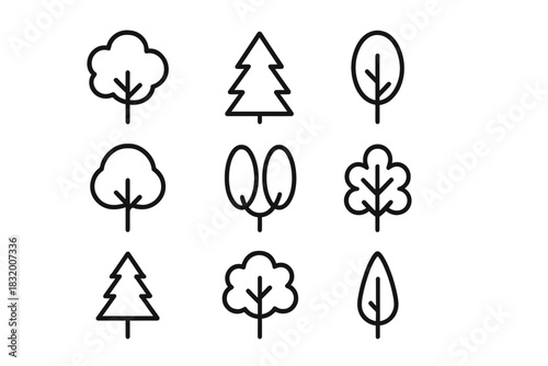 Various tree illustrations showcasing different species and shapes in a minimalistic style for design inspiration