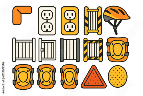 Collection of safety gear and equipment icons for construction and outdoor activities