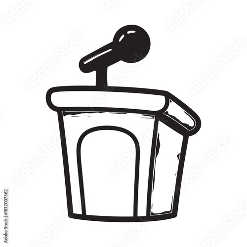 Hand drawn podium with microphone icon for speeches and presentations