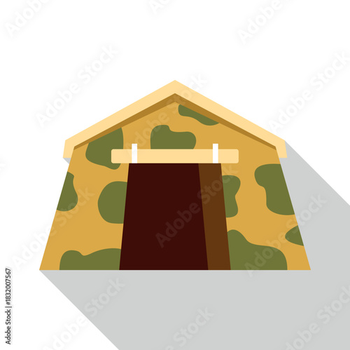 Camouflage tent providing temporary shelter, ideal for military, camping, or survival themes