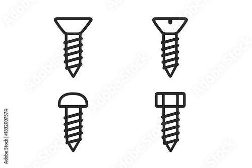 Various types of screws displayed in a simple and clear arrangement for easy identification and comparison