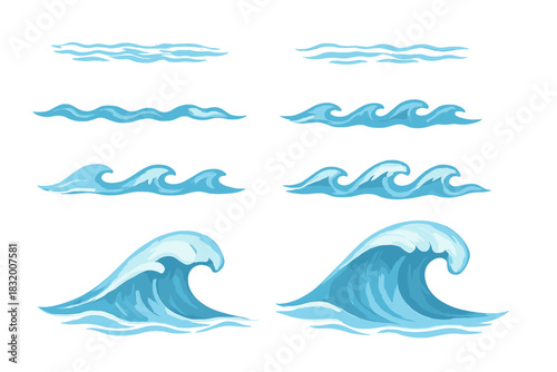 Waves in different styles depicting the beauty of the ocean's movements and formations
