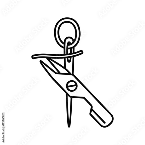 Thread Cutter Tool Outline Icon with Yarn and Ring
