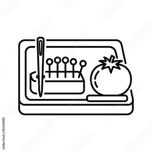 Sewing Kit with Needle, Pins, and Tomato Pincushion Icon