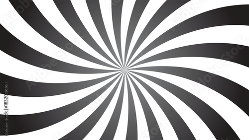 Black and White Optical Illusion Spiral Background Vector with Radial Hypnotic Rotating Motion Effect
