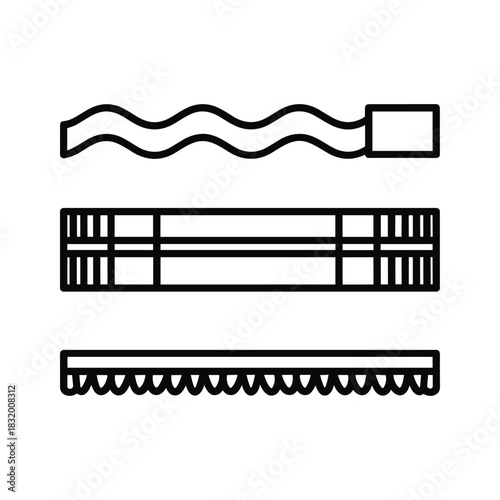 Outline Icons: Wavy Hairpin, Rectangular Grill, and Scalloped Border Elements